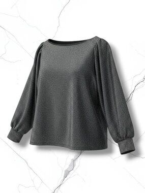 Loft Silver Shimmer Wide Sleeve Blouse Black M
